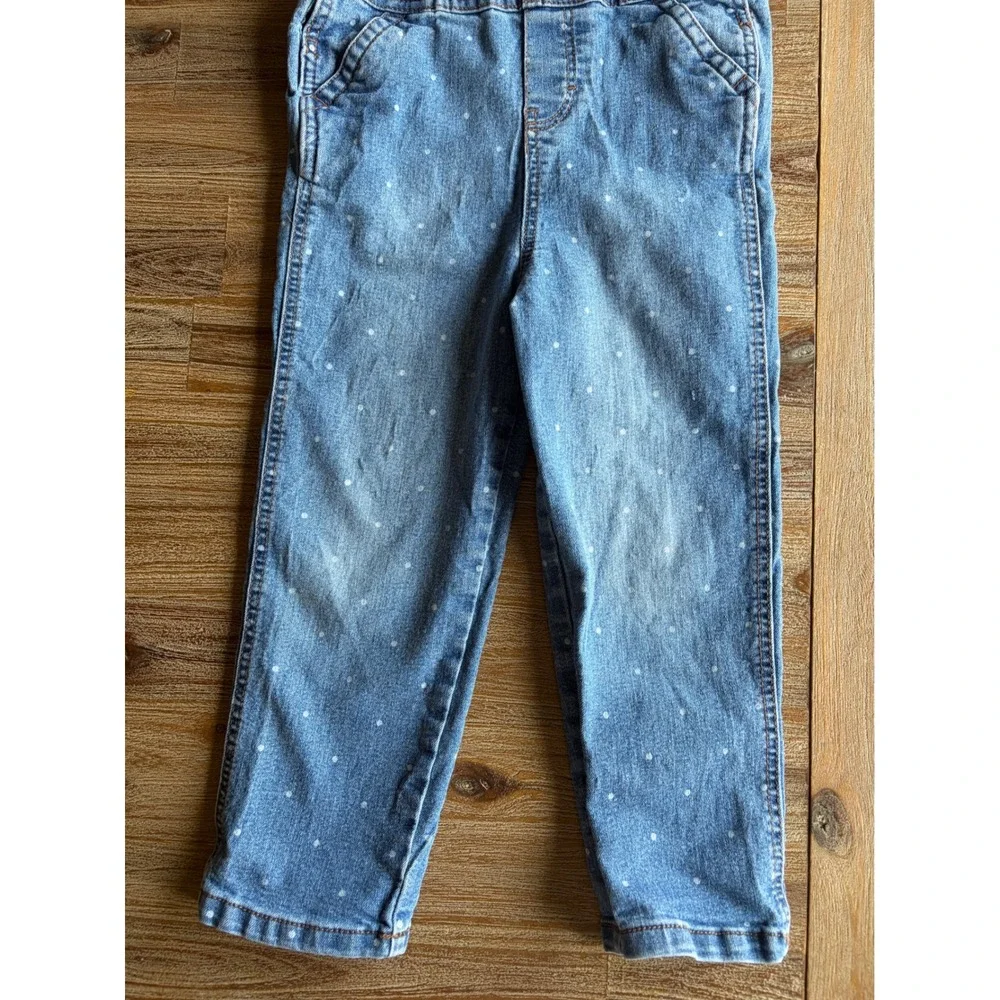 OshKosh B'gosh Kids Blue Polka Dot Denim Bib Overalls Size 5T Medium Wash
